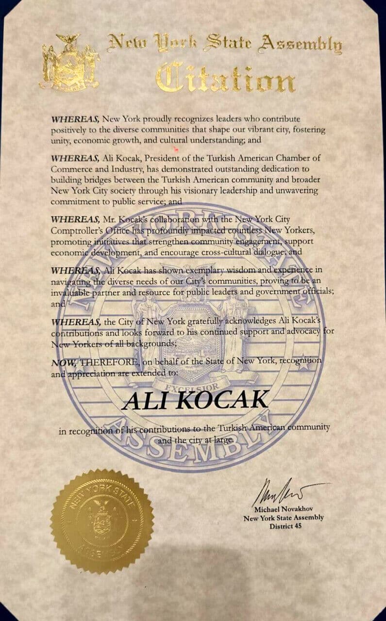New York State Assembly Recognition